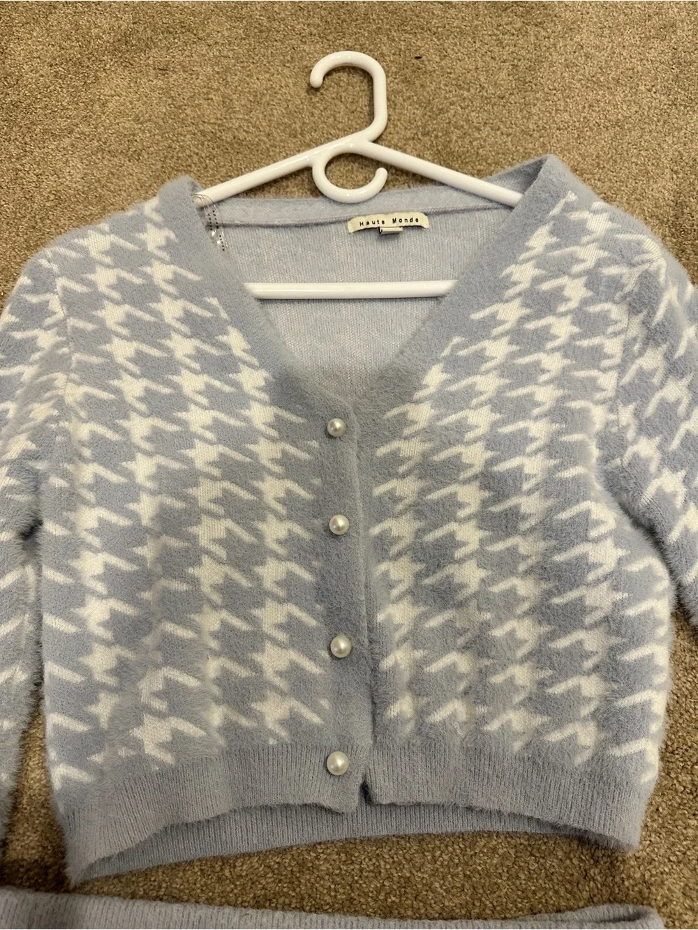 Light Blue & White Houndstooth Knit Skirt - Matching Set